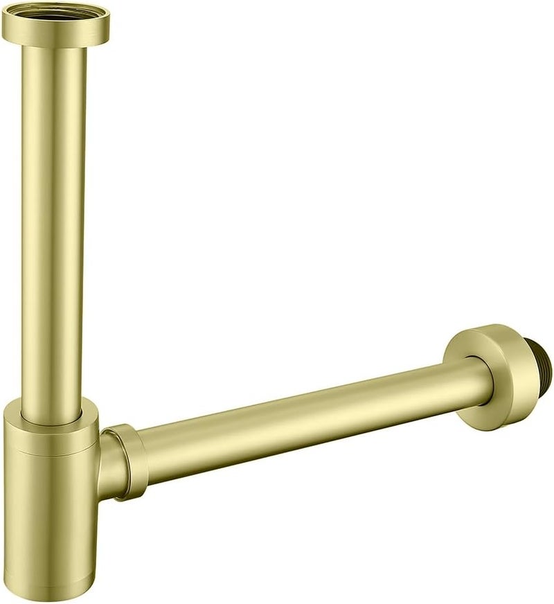 SEABEFORE Brass Round Bottle P-Trap 1 1/4, Adjustable Basin Sink Waste Drain Trap Kit, Brushed Gold P Trap - Image 1